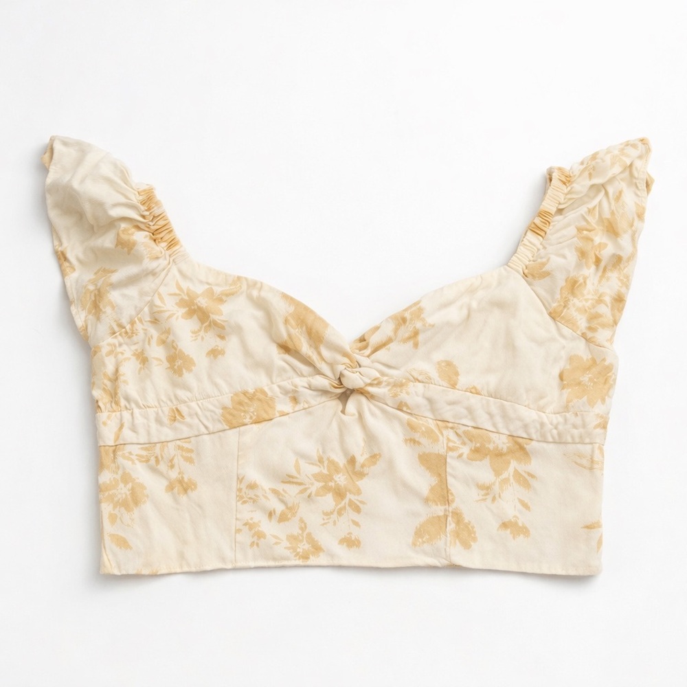American Eagle Outfitters Floral Twist Crop Top - Cream